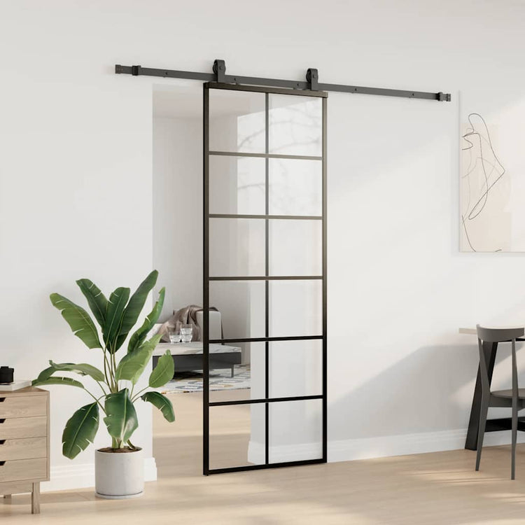 VidaXL porte coulissante avec jeu de ferrures 76x205 cm verre ESG noir