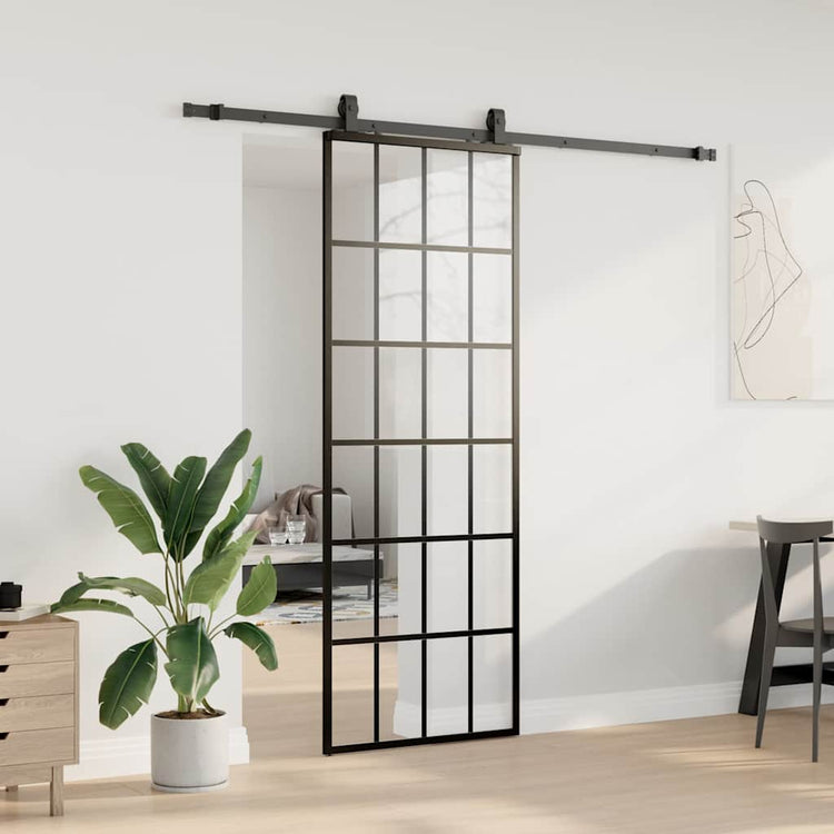 VidaXL porte coulissante avec jeu de ferrures 76x205 cm verre ESG noir