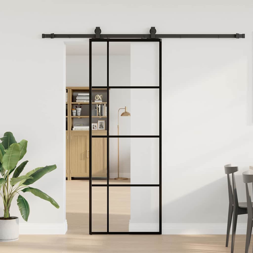 VidaXL porte coulissante avec jeu de ferrures 76x205 cm verre ESG noir