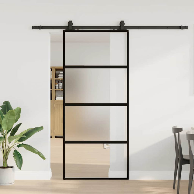 VidaXL porte coulissante avec ferrures 76x205 cm verre trempé noir