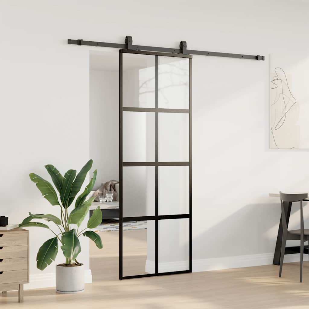 VidaXL porte coulissante avec ferrures 76x205 cm verre trempé noir