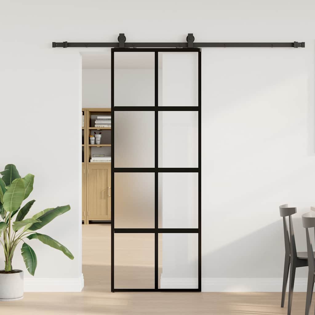 VidaXL porte coulissante avec ferrures 76x205 cm verre trempé noir