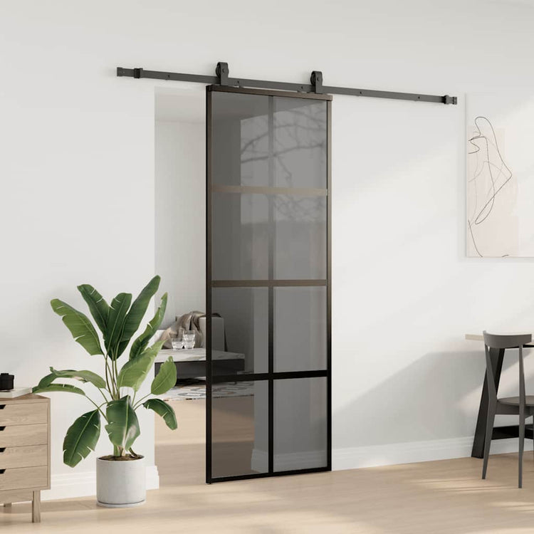 VidaXL porte coulissante avec ferrures 76x205 cm verre trempé noir