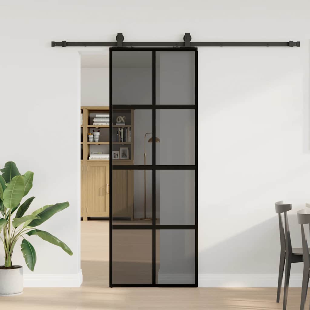 VidaXL porte coulissante avec ferrures 76x205 cm verre trempé noir