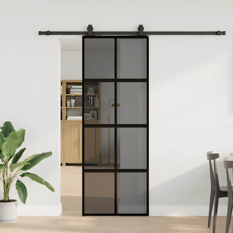 VidaXL porte coulissante avec ferrures 76x205 cm verre trempé noir