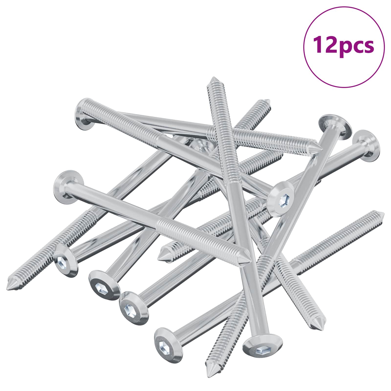 Vidaxl boulon 12 pcs argent m6 x 100 mm acier