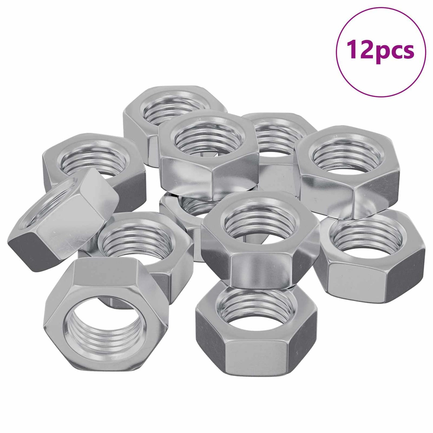 Vidaxl écrou hexagonal 12 pcs argent m6 fer