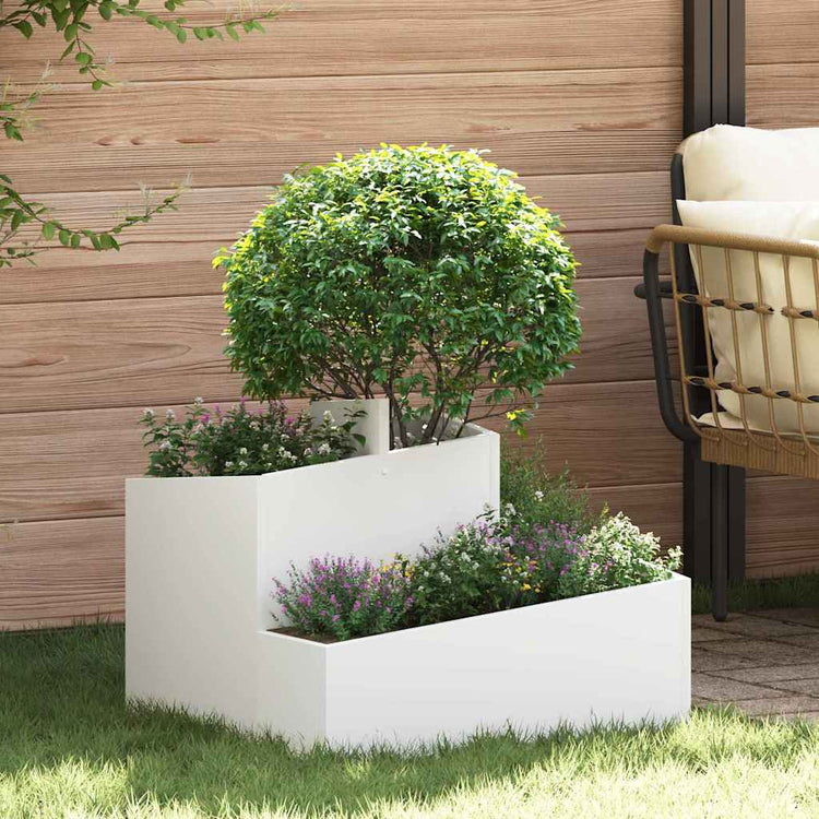 Vidaxl pot de fleur de jardin blanc 60 x 60 x 50 cm acier laminé à froid