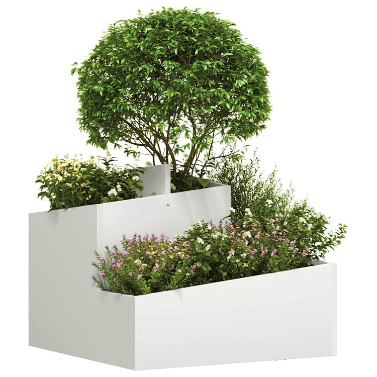 Vidaxl pot de fleur de jardin blanc 60 x 60 x 50 cm acier laminé à froid