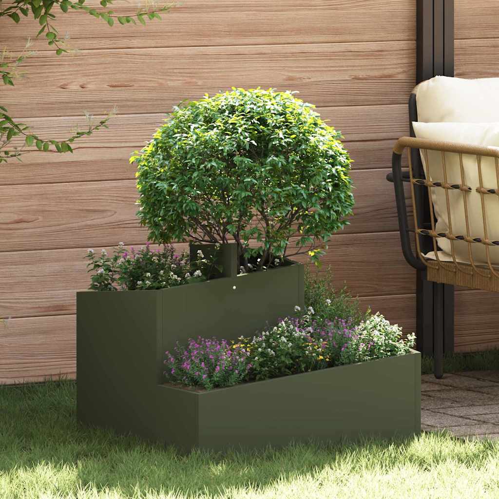 Vidaxl pot de fleur de jardin vert olive 60 x 60 x 50 cm acier laminé à froid