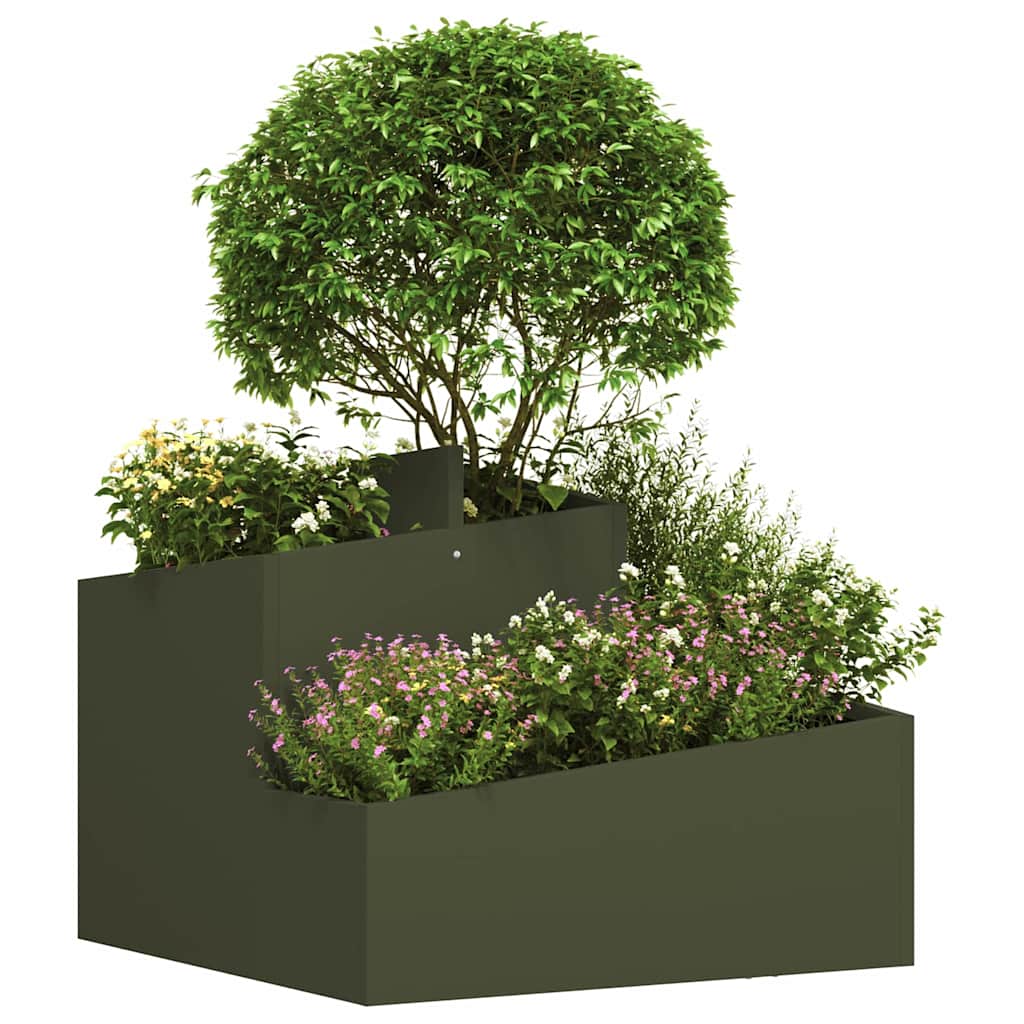 Vidaxl pot de fleur de jardin vert olive 60 x 60 x 50 cm acier laminé à froid