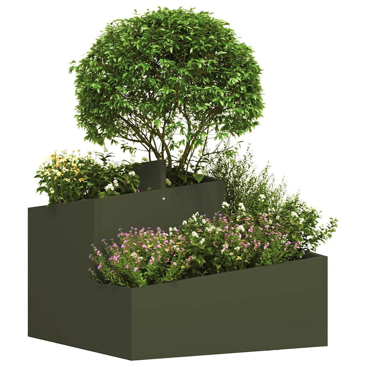 Vidaxl pot de fleur de jardin vert olive 60 x 60 x 50 cm acier laminé à froid