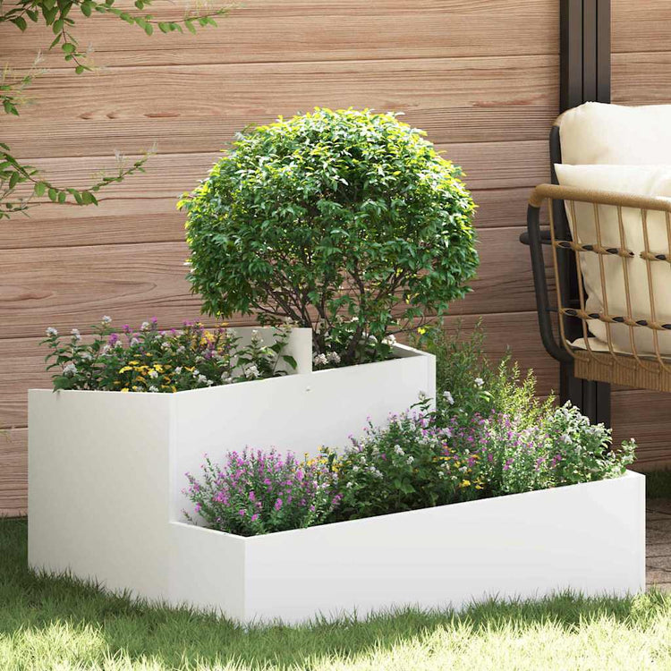 Vidaxl pot de fleur de jardin blanc 80 x 80 x 50 cm acier laminé à froid