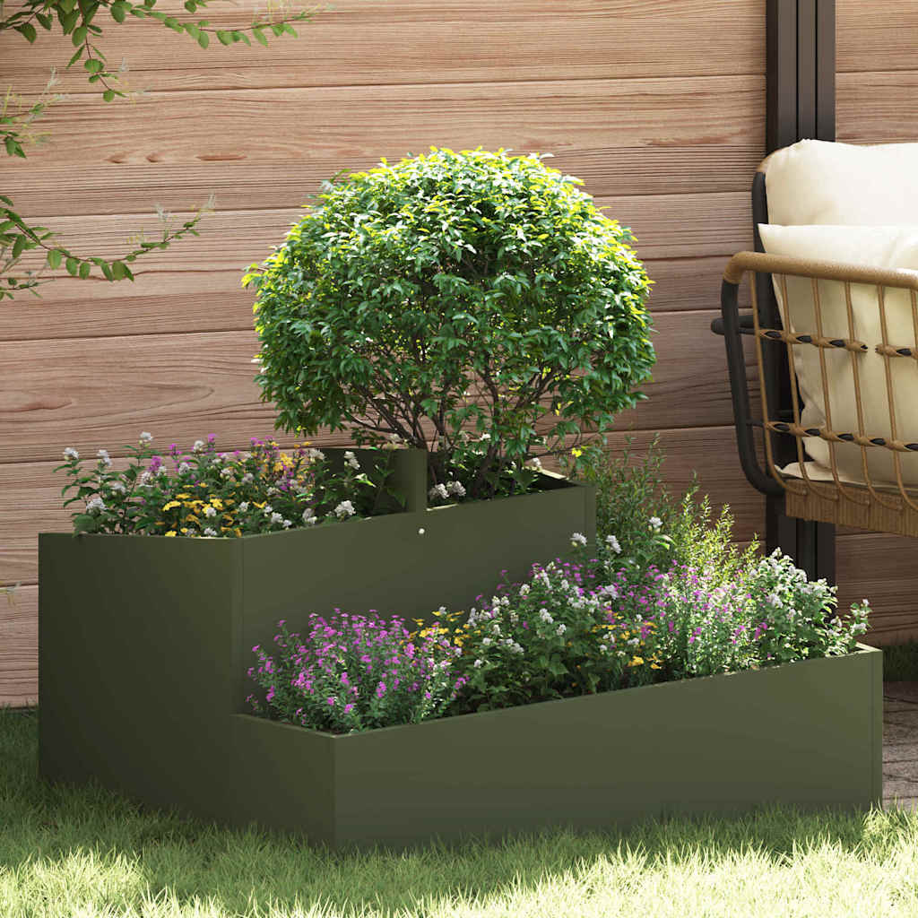 Vidaxl pot de fleur de jardin vert olive 80 x 80 x 50 cm acier laminé à froid