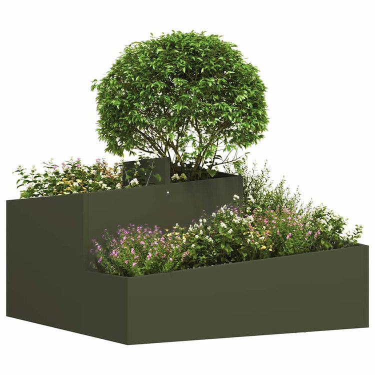 Vidaxl pot de fleur de jardin vert olive 80 x 80 x 50 cm acier laminé à froid