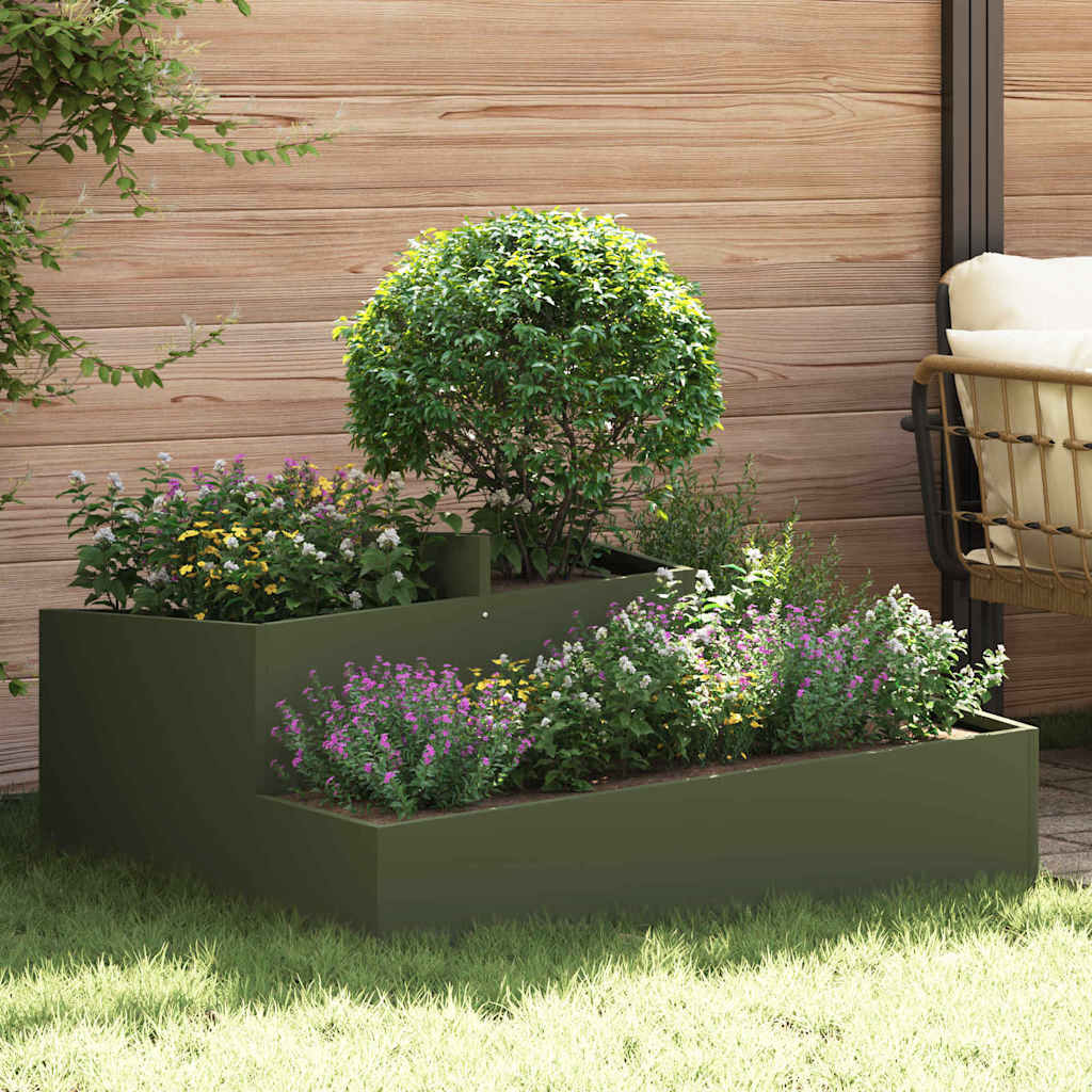 Vidaxxl pot de fleur de jardin vert olive 100 x 100 x 50 cm acier laminé à froid