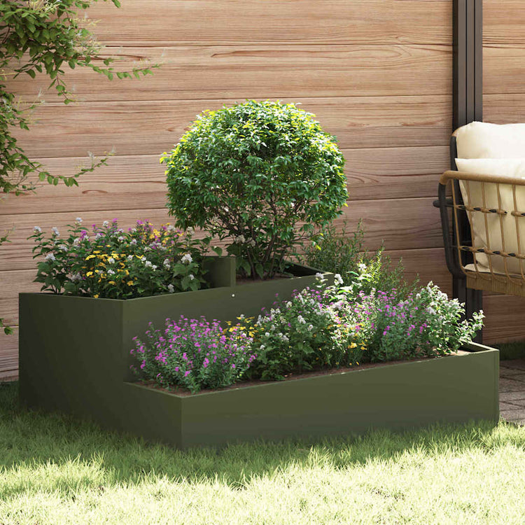 Vidaxxl pot de fleur de jardin vert olive 100 x 100 x 50 cm acier laminé à froid