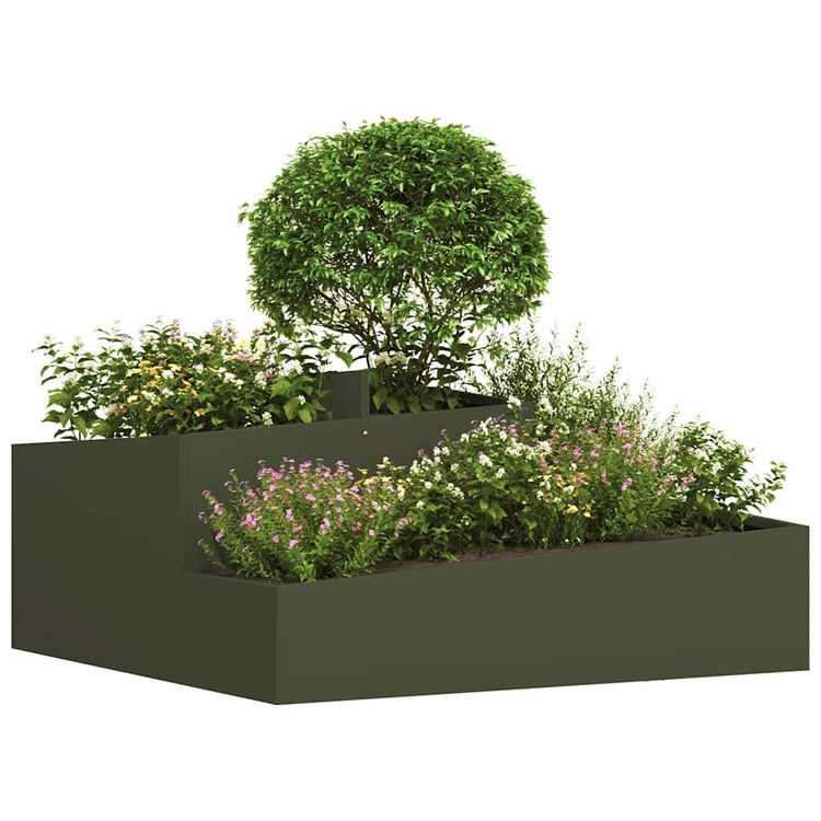 Vidaxxl pot de fleur de jardin vert olive 100 x 100 x 50 cm acier laminé à froid