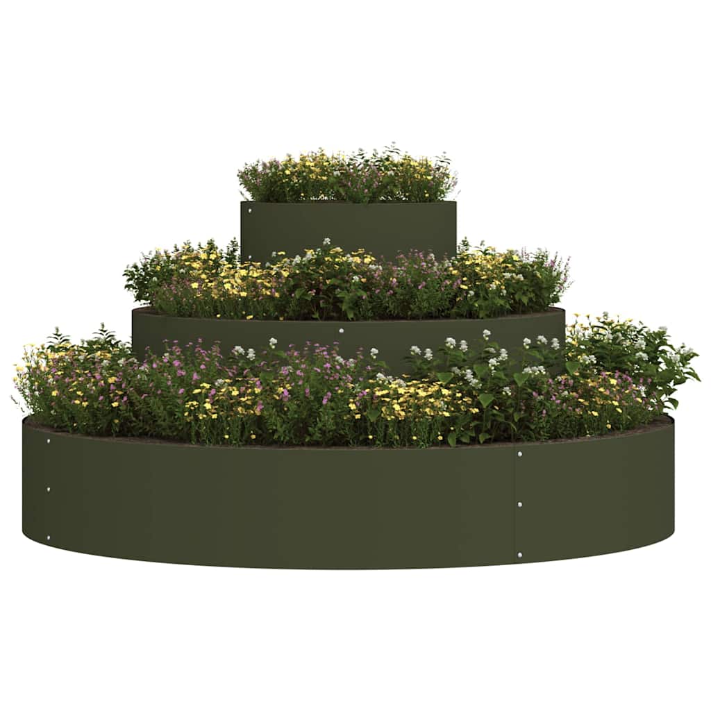 Vidaxxl pot de fleur de jardin vert olive 120 x 120 x 20 cm acier laminé à froid