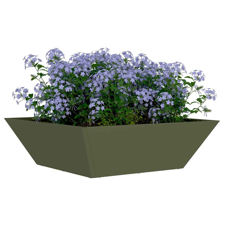 Vidaxl pot de fleur de jardin vert olive 50 x 50 x 15 cm acier laminé à froid