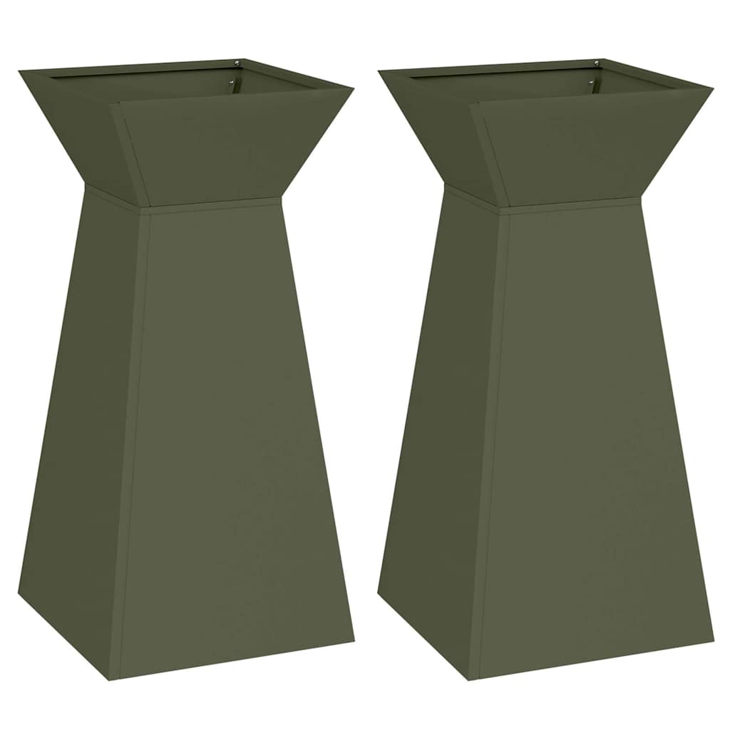 VidaXL jardinière pilier 2 pcs vert olive 35 x 35 x 73 cm