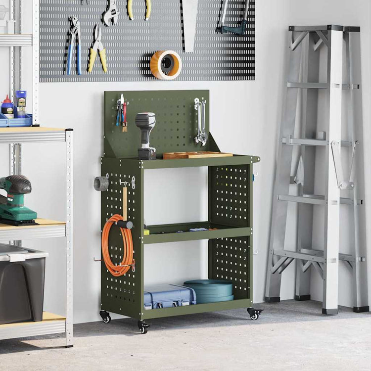 Vidaxxl desserte à outils avec étagère vert olive 65 x 35 x 111 cm