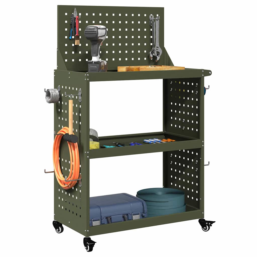 Vidaxxl desserte à outils avec étagère vert olive 65 x 35 x 111 cm