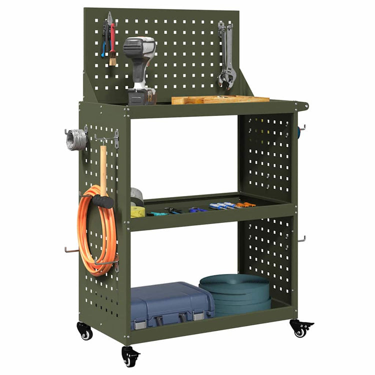 Vidaxxl desserte à outils avec étagère vert olive 65 x 35 x 111 cm