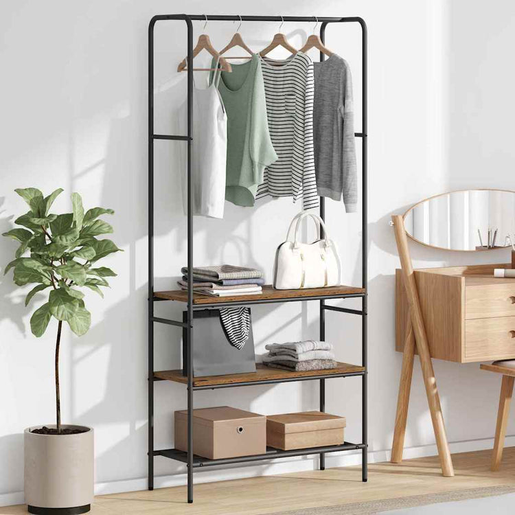 Vidaxxl portant à vêtements avec étagère vieux bois 77 x 30 x 171 cm bois traité