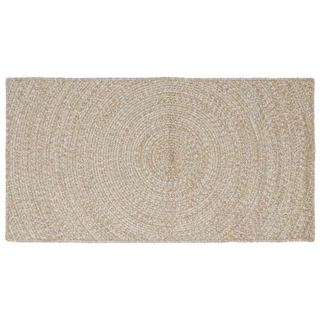 Vidaxl tapis rectangulaire naturel et blanc 60 x 110 cm jute