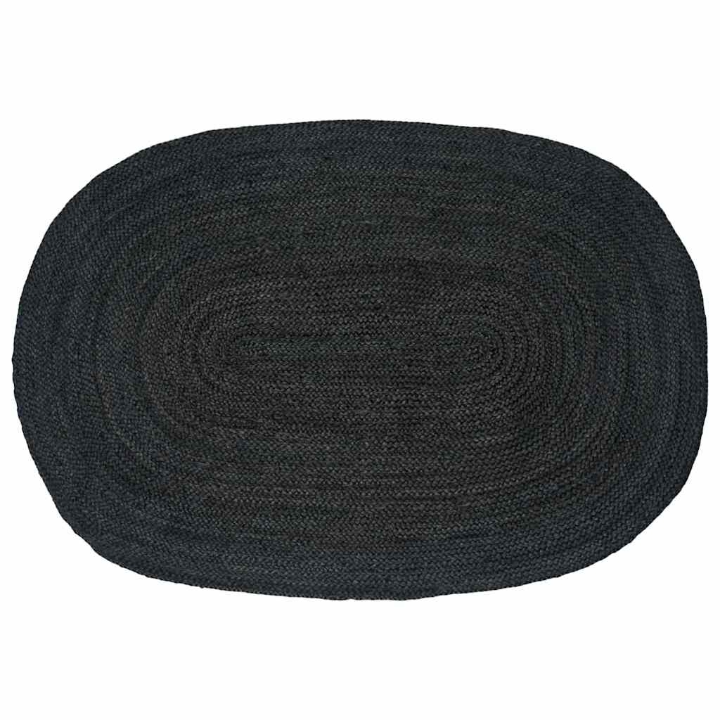 Vidaxl tapis ovale noir 122 x 183 cm jute
