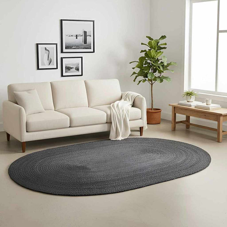 Vidaxl tapis ovale noir 205 x 305 cm jute