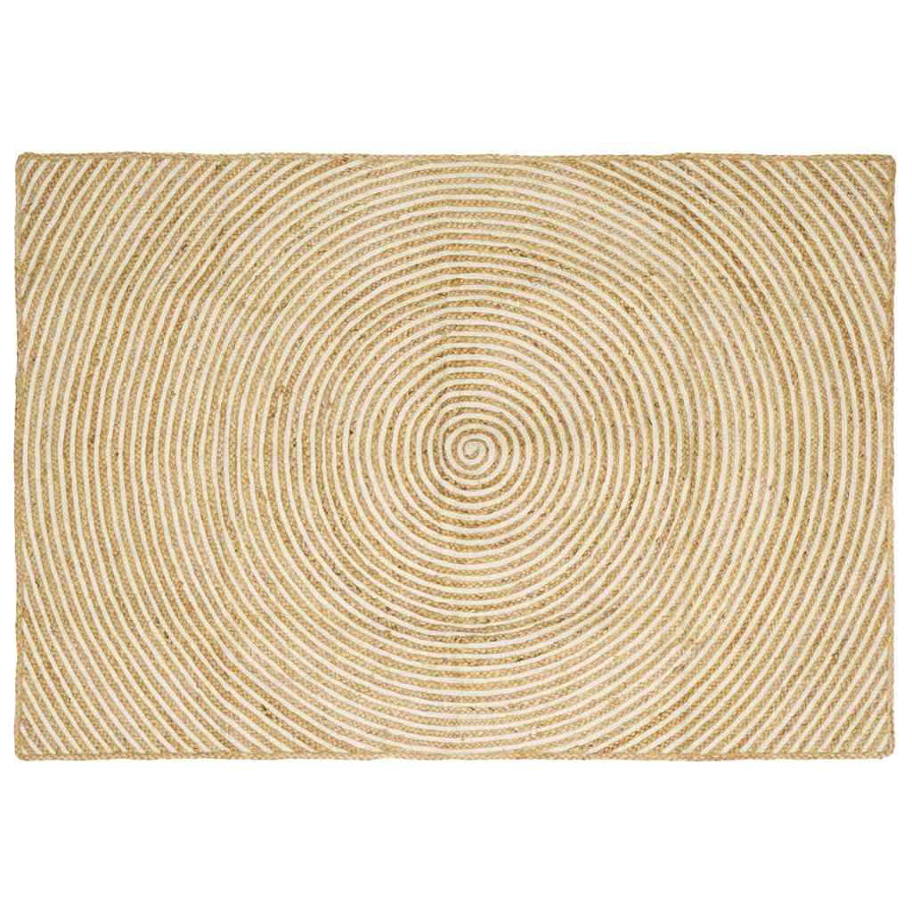 Vidaxl tapis naturel et blanc 140 x 200 cm jute