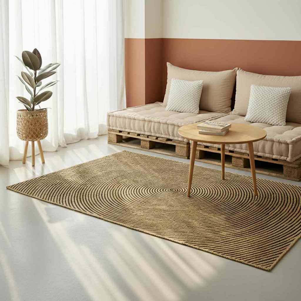 Vidaxl tapis naturel et noir 200 x 200 cm jute