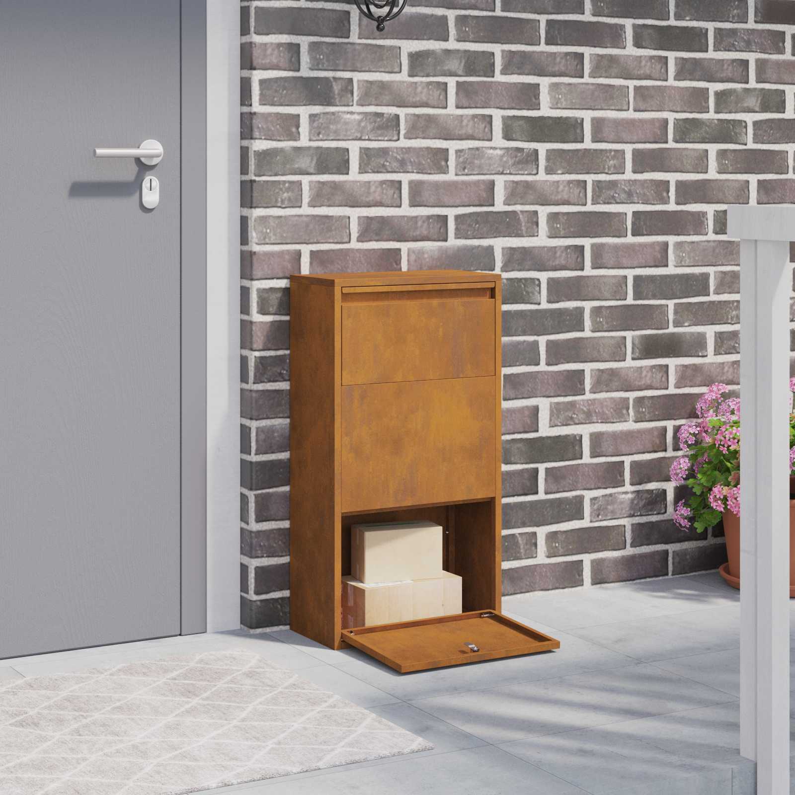 VidaXL boîte d'insertion d'emballage avec serrure rouillé 44 x 22 x 82 cm acier corten
