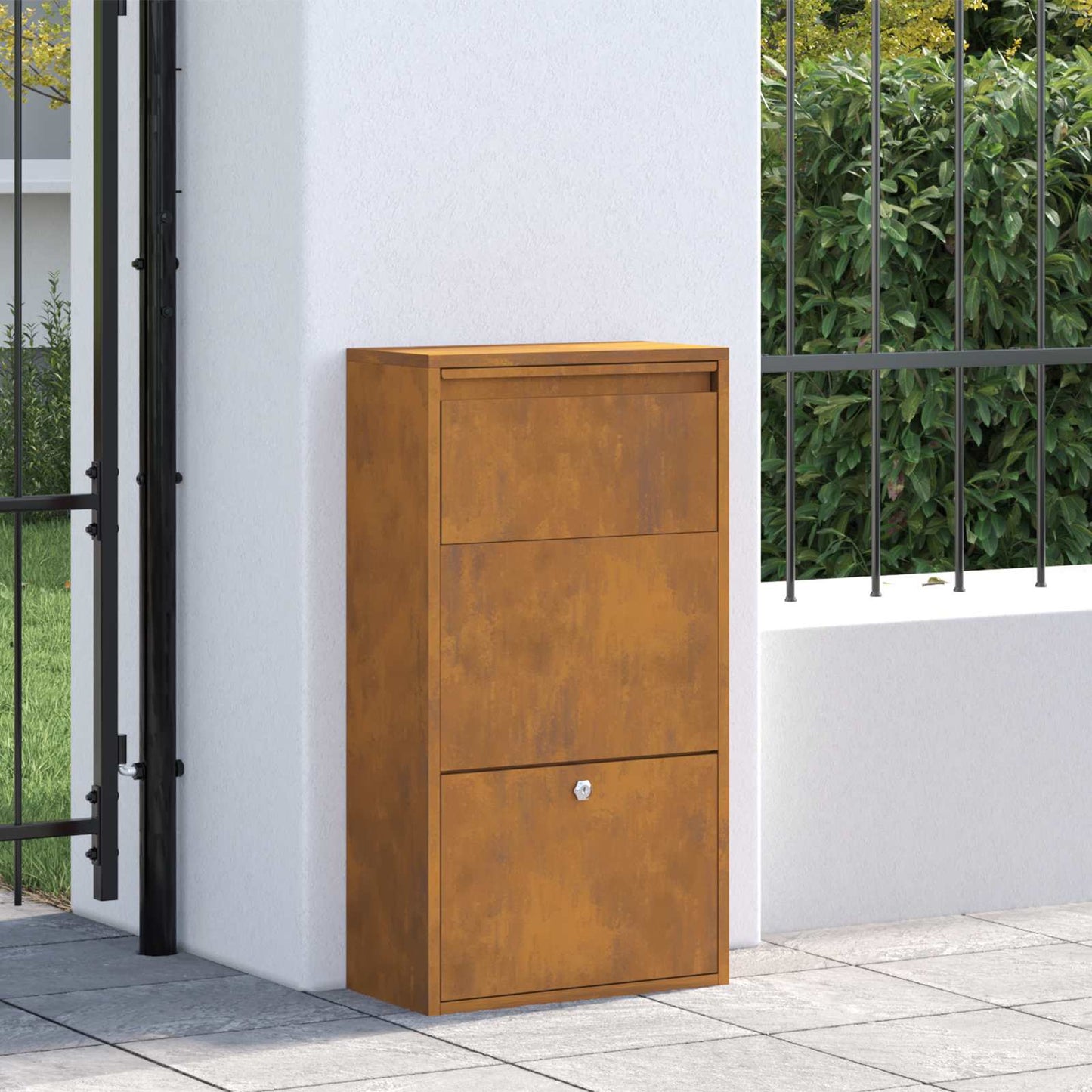 VidaXL boîte d'insertion d'emballage avec serrure rouillé 44 x 22 x 82 cm acier corten