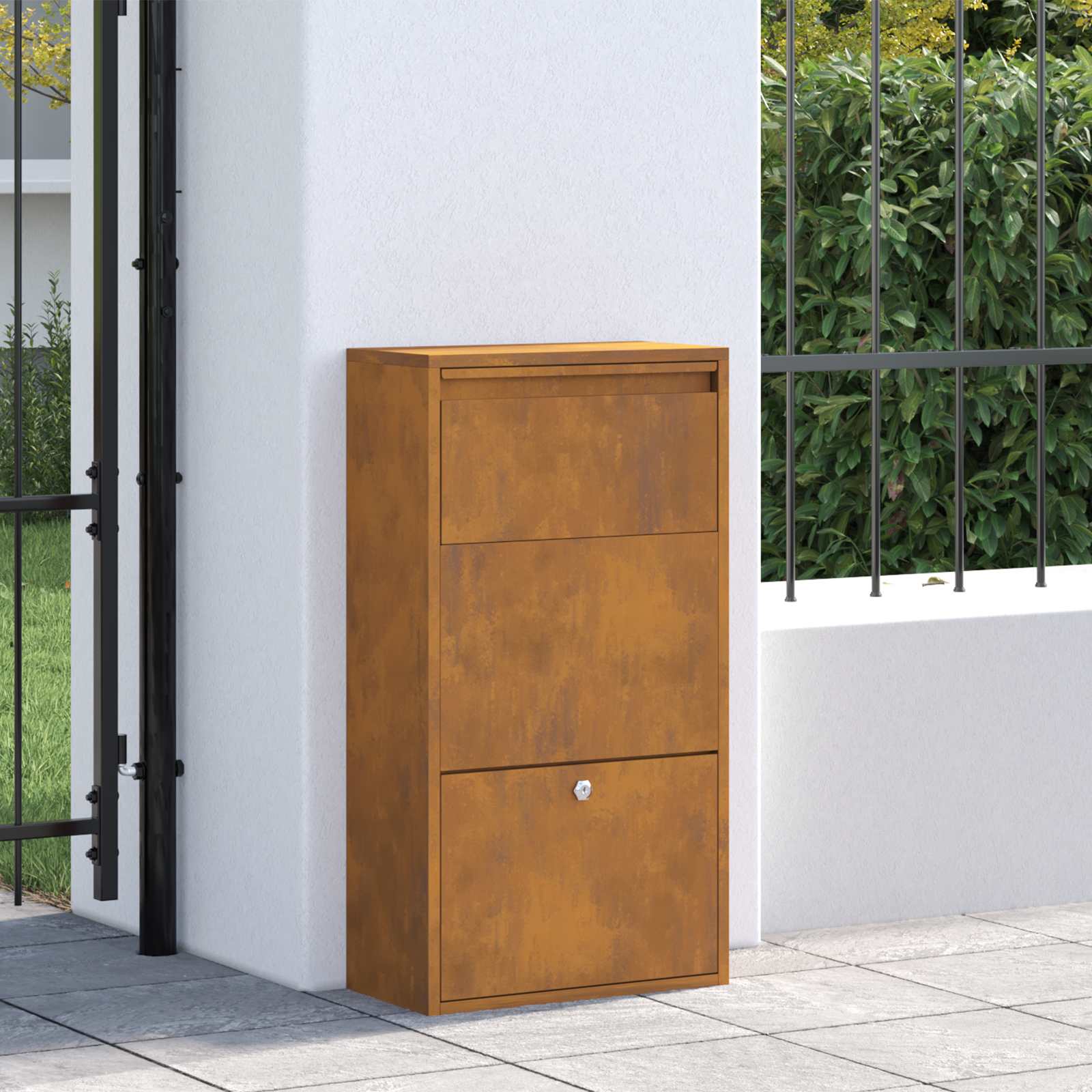 VidaXL boîte d'insertion d'emballage avec serrure rouillé 44 x 22 x 82 cm acier corten