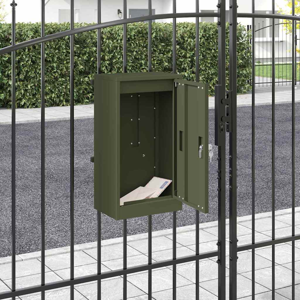 Vidaxx boîte aux lettres avec rangement avec serrure vert olive 30 x 20 x 55 cm acier