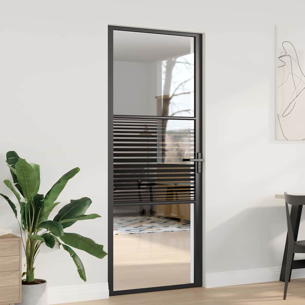 Vidaxx porte vitrée rayée noir 76 x 3,5 x 201,5 cm aluminium