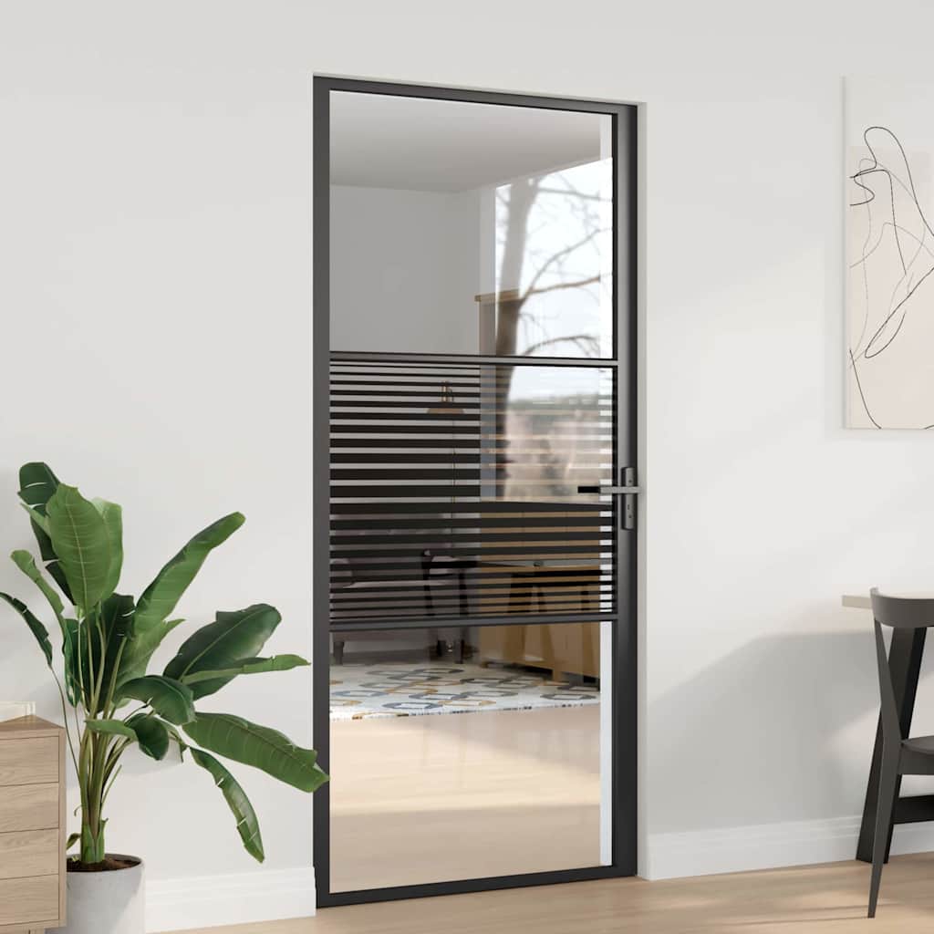 Vidaxx porte vitrée rayée noir 76 x 3,5 x 201,5 cm aluminium
