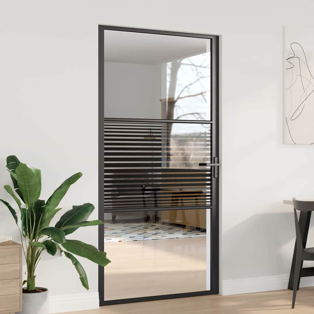 Vidaxx porte vitrée rayée noir 76 x 3,5 x 201,5 cm aluminium