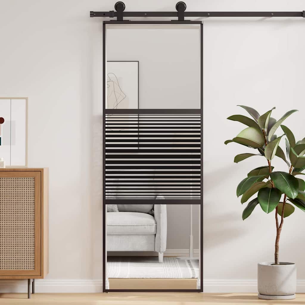 Vidaxx porte vitrée rayée noir 90 x 2 x 205 cm aluminium
