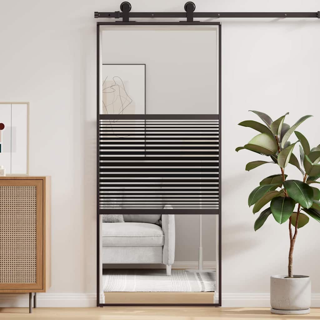 Vidaxx porte vitrée rayée noir 90 x 2 x 205 cm aluminium