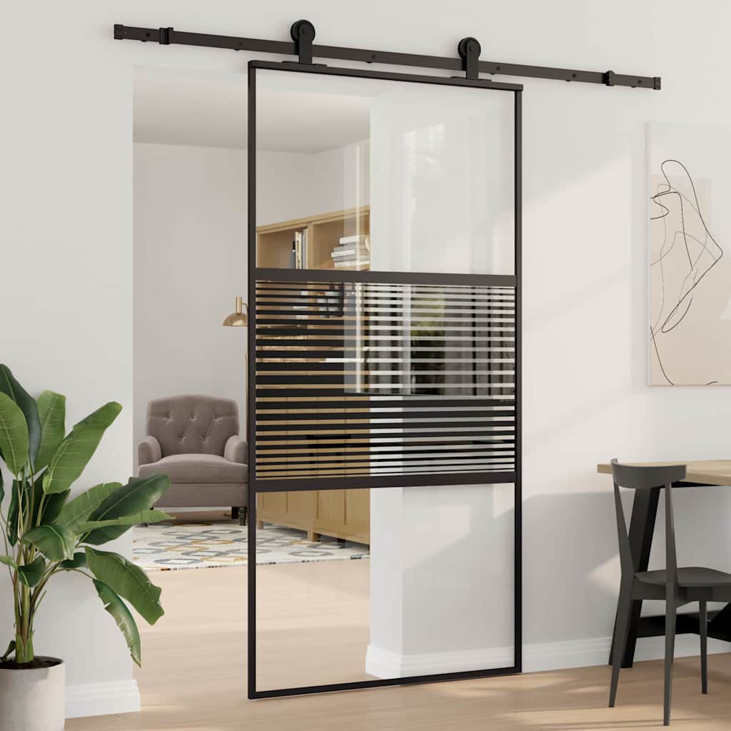 Vidaxx porte vitrée rayée noir 90 x 2 x 205 cm aluminium