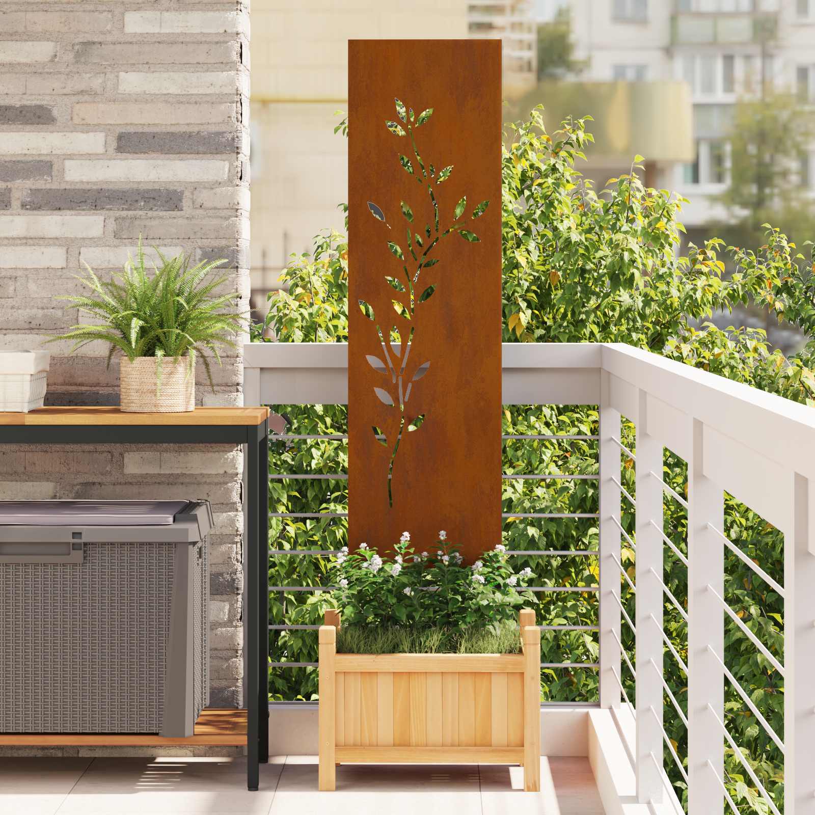 Vidaxxl brise-vue de jardin fleurs rouillées 32 x 140 cm acier corten
