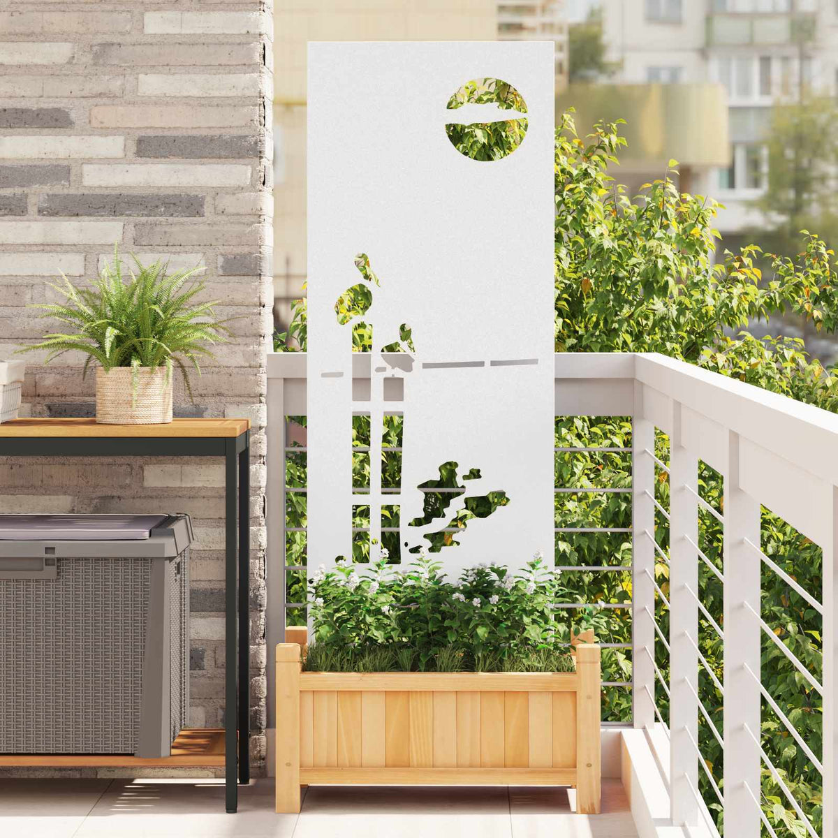 VidaXL brise-vue de jardin chantourné blanc 50 x 140 cm acier laminé à froid