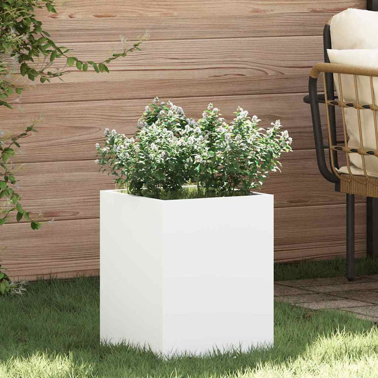 Vidaxl pot de fleur de jardin blanc 32 x 32 x 40 cm acier laminé à froid