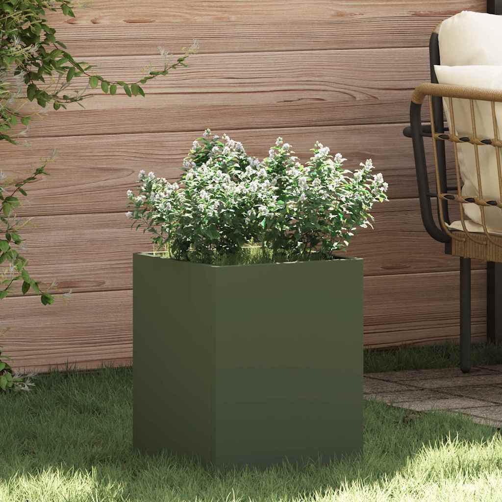 Vidaxl pot de fleur de jardin vert olive 32 x 32 x 40 cm acier laminé à froid