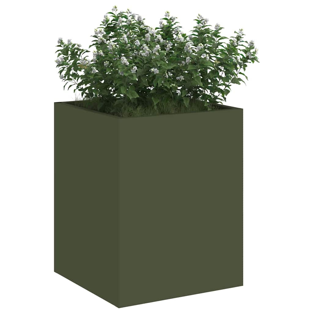 Vidaxl pot de fleur de jardin vert olive 32 x 32 x 40 cm acier laminé à froid