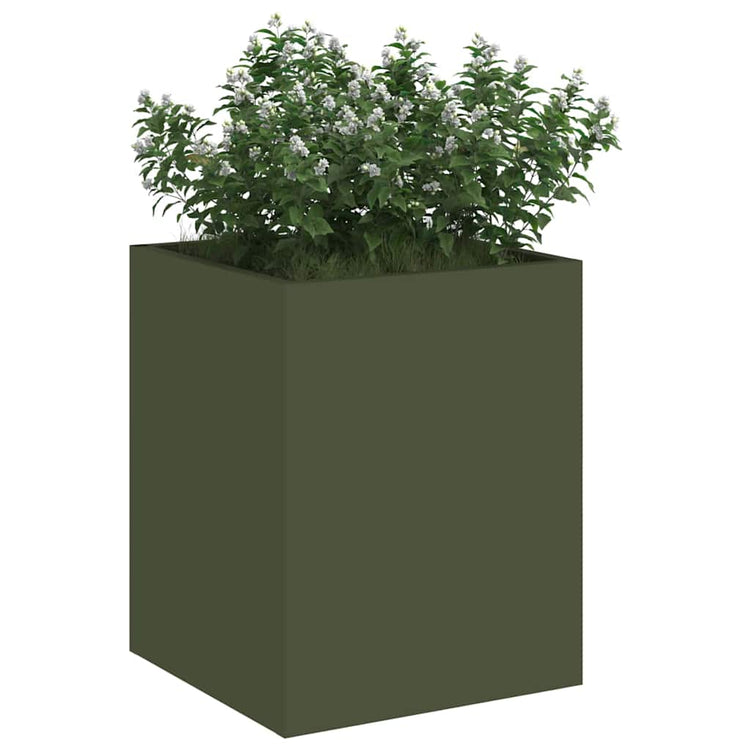 Vidaxl pot de fleur de jardin vert olive 32 x 32 x 40 cm acier laminé à froid